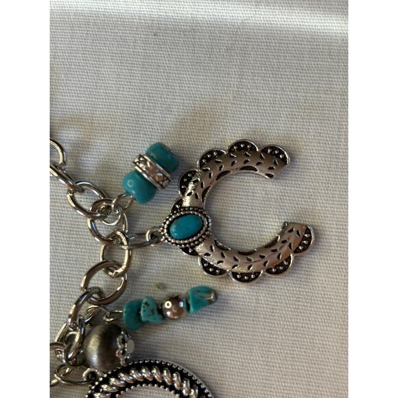 Chunky Retro Cowboy Charm Bracelet Equestrian Southwestern Turquoise Sto… - Picture 5 of 9